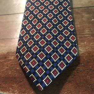 Vintage Burberrys London Mens Tie 100% Silk Blue Red Gold